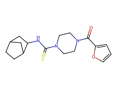 N-(2-bicyclo[2.2.1]heptanyl)-4-(furan-2-carbonyl)piperazine-1-carbothioamide structure