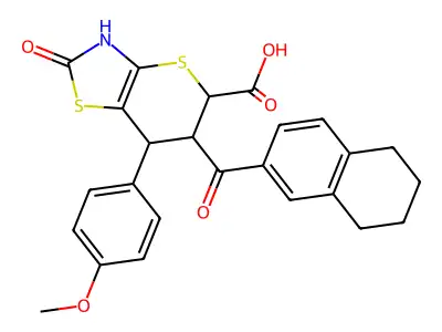 7-(4-methoxyphenyl)-2-oxo-6-(5,6,7,8-tetrahydronaphthalen-2-ylcarbonyl)-3,5,6,7-tetrahydro-2H-thiopyrano[2,3-d][1,3]thiazole-5-carboxylic acid structure