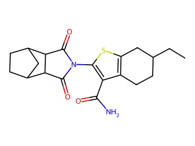 2-(1,3-dioxooctahydro-2H-4,7-methanoisoindol-2-yl)-6-ethyl-4,5,6,7-tetrahydro-1-benzothiophene-3-carboxamide structure