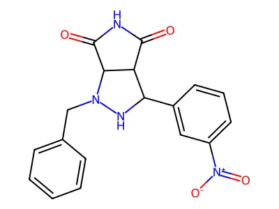 1-Benzyl-3-(3-nitrophenyl)-2,3,3a,6a-tetrahydropyrrolo[3,4-c]pyrazole-4,6-dione structure