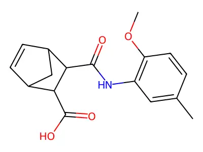 3-[(2-methoxy-5-methylanilino)carbonyl]bicyclo[2.2.1]hept-5-ene-2-carboxylic acid structure