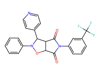 2-phenyl-3-(pyridin-4-yl)-5-(3-(trifluoromethyl)phenyl)dihydro-2H-pyrrolo[3,4-d]isoxazole-4,6(5H,6aH)-dione structure