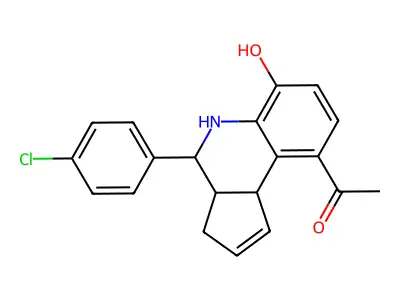 9-acetyl-4-(4-chlorophenyl)-3a,4,5,9b-tetrahydro-3H-cyclopenta[c]quinolin-5-ium-6-olate structure