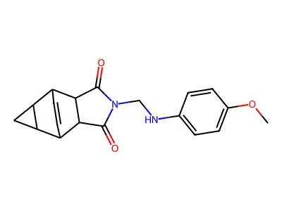 2-{[(4-methoxyphenyl)amino]methyl}hexahydro-4,6-ethenocyclopropa[f]isoindole-1,3(2H,3aH)-dione structure