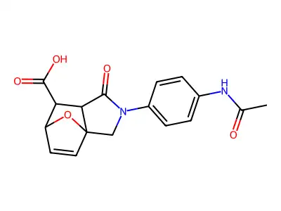 2-[4-(acetylamino)phenyl]-1-oxo-1,2,3,6,7,7a-hexahydro-3a,6-epoxyisoindole-7-carboxylic acid structure