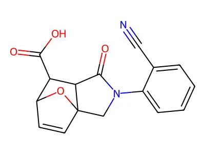2-(2-cyanophenyl)-1-oxo-1,2,3,6,7,7a-hexahydro-3a,6-epoxyisoindole-7-carboxylic acid structure