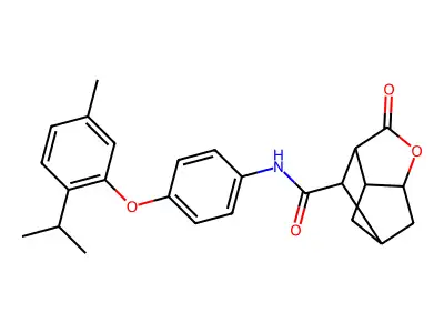 N-{4-[5-methyl-2-(propan-2-yl)phenoxy]phenyl}-2-oxohexahydro-2H-3,5-methanocyclopenta[b]furan-7-carboxamide structure