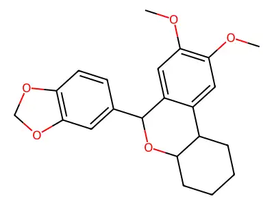 6-(1,3-benzodioxol-5-yl)-8,9-dimethoxy-2,3,4,4a,6,10b-hexahydro-1H-benzo[c]chromene structure