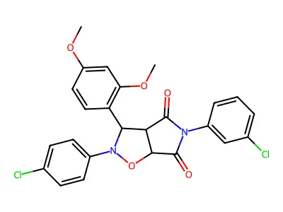5-(3-chlorophenyl)-2-(4-chlorophenyl)-3-(2,4-dimethoxyphenyl)dihydro-2H-pyrrolo[3,4-d]isoxazole-4,6(5H,6aH)-dione structure
