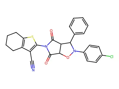2-(2-(4-chlorophenyl)-4,6-dioxo-3-phenyltetrahydro-2H-pyrrolo[3,4-d]isoxazol-5(3H)-yl)-4,5,6,7-tetrahydrobenzo[b]thiophene-3-carbonitrile structure