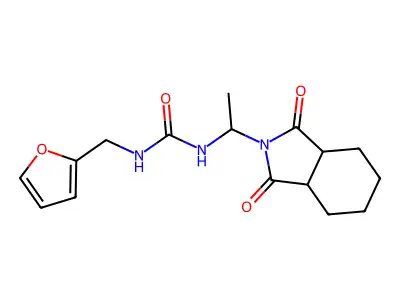 1-[1-(1,3-dioxooctahydro-2H-isoindol-2-yl)ethyl]-3-(furan-2-ylmethyl)urea structure