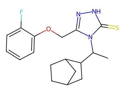 4-(1-{bicyclo[2.2.1]heptan-2-yl}ethyl)-5-(2-fluorophenoxymethyl)-4H-1,2,4-triazole-3-thiol structure