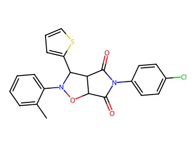 5-(4-chlorophenyl)-2-(2-methylphenyl)-3-(thiophen-2-yl)-hexahydro-2H-pyrrolo[3,4-d][1,2]oxazole-4,6-dione structure