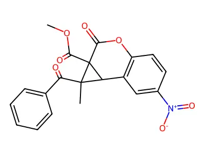 methyl 1-benzoyl-1-methyl-6-nitro-2-oxo-7bH-cyclopropa[c]chromene-1a-carboxylate structure