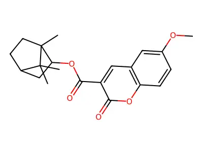 (1S,2S,4S)-1,7,7-trimethylbicyclo[2.2.1]heptan-2-yl 6-methoxy-2-oxo-2H-chromene-3-carboxylate structure
