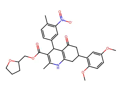 tetrahydrofuran-2-ylmethyl 7-(2,5-dimethoxyphenyl)-2-methyl-4-(4-methyl-3-nitrophenyl)-5-oxo-1,4,5,6,7,8-hexahydroquinoline-3-carboxylate structure