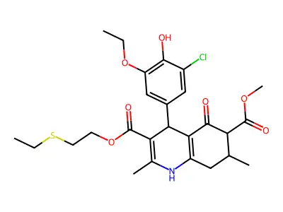 3-[2-(ethylsulfanyl)ethyl] 6-methyl 4-(3-chloro-5-ethoxy-4-hydroxyphenyl)-2,7-dimethyl-5-oxo-1,4,5,6,7,8-hexahydroquinoline-3,6-dicarboxylate structure