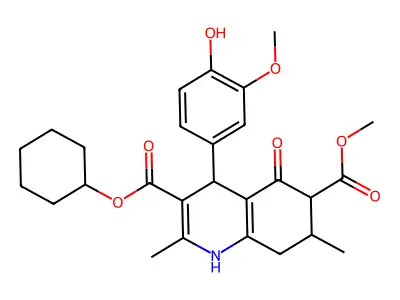 3-cyclohexyl 6-methyl 4-(4-hydroxy-3-methoxyphenyl)-2,7-dimethyl-5-oxo-1,4,5,6,7,8-hexahydroquinoline-3,6-dicarboxylate structure