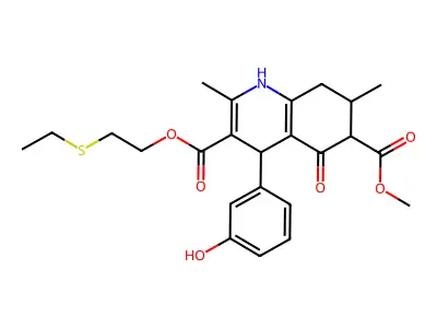 3-[2-(ethylsulfanyl)ethyl] 6-methyl 4-(3-hydroxyphenyl)-2,7-dimethyl-5-oxo-1,4,5,6,7,8-hexahydroquinoline-3,6-dicarboxylate structure