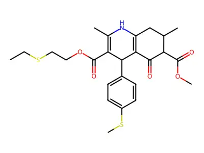 3-[2-(ethylsulfanyl)ethyl] 6-methyl 2,7-dimethyl-4-[4-(methylsulfanyl)phenyl]-5-oxo-1,4,5,6,7,8-hexahydroquinoline-3,6-dicarboxylate structure