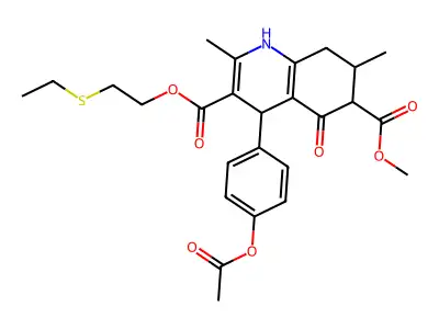 3-[2-(ethylsulfanyl)ethyl] 6-methyl 4-[4-(acetyloxy)phenyl]-2,7-dimethyl-5-oxo-1,4,5,6,7,8-hexahydroquinoline-3,6-dicarboxylate structure