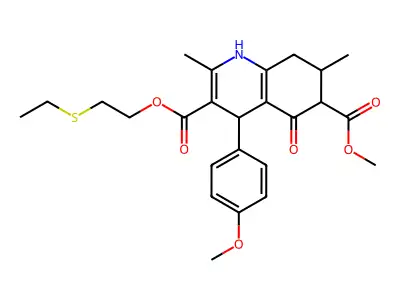 3-[2-(ethylsulfanyl)ethyl] 6-methyl 4-(4-methoxyphenyl)-2,7-dimethyl-5-oxo-1,4,5,6,7,8-hexahydroquinoline-3,6-dicarboxylate structure