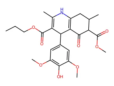 6-methyl 3-propyl 4-(4-hydroxy-3,5-dimethoxyphenyl)-2,7-dimethyl-5-oxo-1,4,5,6,7,8-hexahydroquinoline-3,6-dicarboxylate structure
