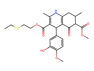 3-[2-(ethylsulfanyl)ethyl] 6-methyl 4-(3-hydroxy-4-methoxyphenyl)-2,7-dimethyl-5-oxo-1,4,5,6,7,8-hexahydroquinoline-3,6-dicarboxylate structure