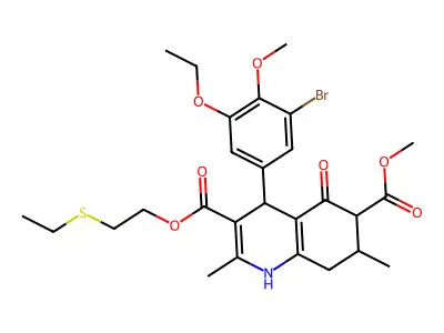 3-[2-(ethylsulfanyl)ethyl] 6-methyl 4-(3-bromo-5-ethoxy-4-methoxyphenyl)-2,7-dimethyl-5-oxo-1,4,5,6,7,8-hexahydroquinoline-3,6-dicarboxylate structure