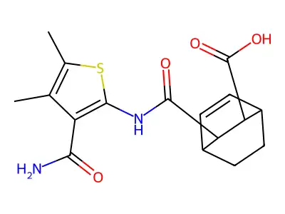 3-({[3-(aminocarbonyl)-4,5-dimethyl-2-thienyl]amino}carbonyl)bicyclo[2.2.2]oct-5-ene-2-carboxylic acid structure