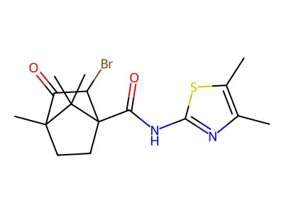 2-bromo-N-(4,5-dimethyl-1,3-thiazol-2-yl)-4,7,7-trimethyl-3-oxobicyclo[2.2.1]heptane-1-carboxamide structure