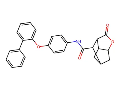 N-[4-(biphenyl-2-yloxy)phenyl]-2-oxohexahydro-2H-3,5-methanocyclopenta[b]furan-7-carboxamide structure