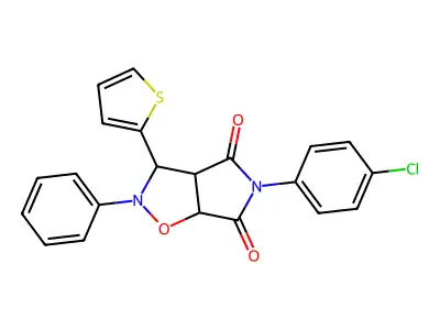 5-(4-chlorophenyl)-2-phenyl-3-(thiophen-2-yl)dihydro-2H-pyrrolo[3,4-d]isoxazole-4,6(5H,6aH)-dione structure