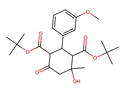 di-tert-butyl 4-hydroxy-2-(3-methoxyphenyl)-4-methyl-6-oxocyclohexane-1,3-dicarboxylate structure