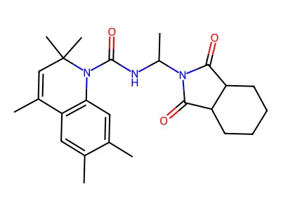 N-(1-(1,3-dioxohexahydro-1H-isoindol-2(3H)-yl)ethyl)-2,2,4,6,7-pentamethylquinoline-1(2H)-carboxamide structure