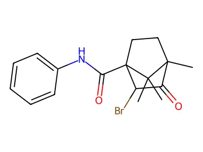 2-bromo-4,7,7-trimethyl-3-oxo-N-phenylbicyclo[2.2.1]heptane-1-carboxamide structure