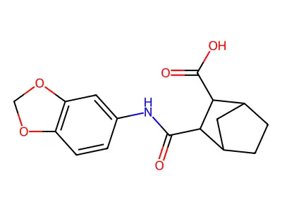 3-(1,3-Benzodioxol-5-ylcarbamoyl)bicyclo[2.2.1]heptane-2-carboxylic acid structure