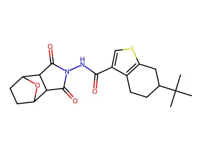 6-tert-butyl-N-(1,3-dioxooctahydro-2H-4,7-epoxyisoindol-2-yl)-4,5,6,7-tetrahydro-1-benzothiophene-3-carboxamide structure
