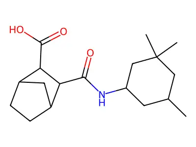 2-[(3,3,5-Trimethylcyclohexyl)carbamoyl]bicyclo[2.2.1]heptane-3-carboxylic acid structure
