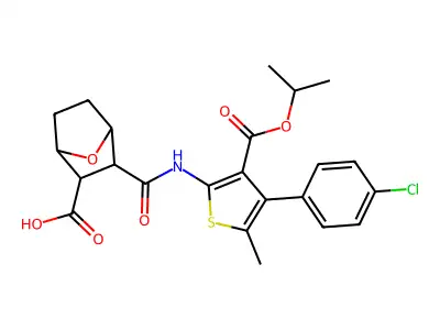 3-({[4-(4-chlorophenyl)-3-(isopropoxycarbonyl)-5-methyl-2-thienyl]amino}carbonyl)-7-oxabicyclo[2.2.1]heptane-2-carboxylic acid structure