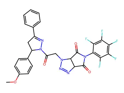 3-[2-[3-(4-methoxyphenyl)-5-phenyl-3,4-dihydropyrazol-2-yl]-2-oxoethyl]-5-(2,3,4,5,6-pentafluorophenyl)-3a,6a-dihydropyrrolo[3,4-d]triazole-4,6-dione structure