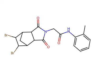 2-(8,9-dibromo-3,5-dioxo-4-azatricyclo[5.2.1.0~2,6~]dec-4-yl)-N-(2-methylphenyl)acetamide structure