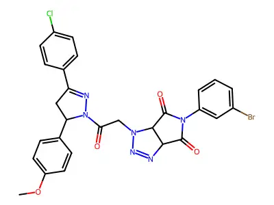 5-(3-bromophenyl)-1-{2-[3-(4-chlorophenyl)-5-(4-methoxyphenyl)-4,5-dihydro-1H-pyrazol-1-yl]-2-oxoethyl}-3a,6a-dihydropyrrolo[3,4-d][1,2,3]triazole-4,6(1H,5H)-dione structure