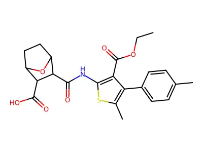 3-({[3-(ethoxycarbonyl)-5-methyl-4-(4-methylphenyl)-2-thienyl]amino}carbonyl)-7-oxabicyclo[2.2.1]heptane-2-carboxylic acid structure