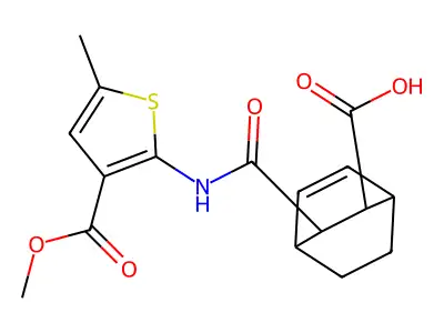 3-({[3-(methoxycarbonyl)-5-methyl-2-thienyl]amino}carbonyl)bicyclo[2.2.2]oct-5-ene-2-carboxylic acid structure