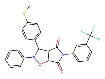 3-(4-(methylthio)phenyl)-2-phenyl-5-(3-(trifluoromethyl)phenyl)dihydro-2H-pyrrolo[3,4-d]isoxazole-4,6(5H,6aH)-dione structure