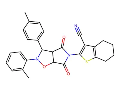 2-(4,6-dioxo-2-(o-tolyl)-3-(p-tolyl)tetrahydro-2H-pyrrolo[3,4-d]isoxazol-5(3H)-yl)-4,5,6,7-tetrahydrobenzo[b]thiophene-3-carbonitrile structure