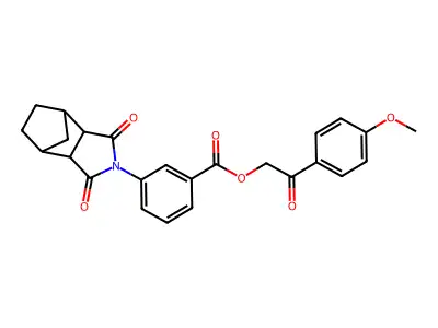 2-(4-methoxyphenyl)-2-oxoethyl 3-(1,3-dioxooctahydro-2H-4,7-methanoisoindol-2-yl)benzoate structure