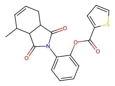 2-(4-methyl-1,3-dioxo-1,3,3a,4,7,7a-hexahydro-2H-isoindol-2-yl)phenyl thiophene-2-carboxylate structure