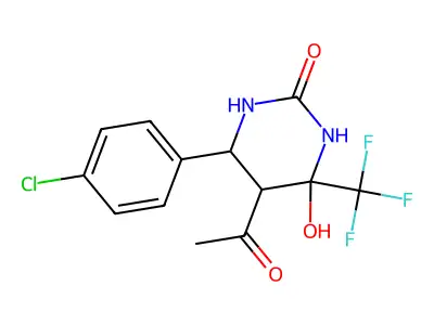 5-Acetyl-6-(4-chlorophenyl)-4-hydroxy-4-(trifluoromethyl)-1,3-diazinan-2-one structure